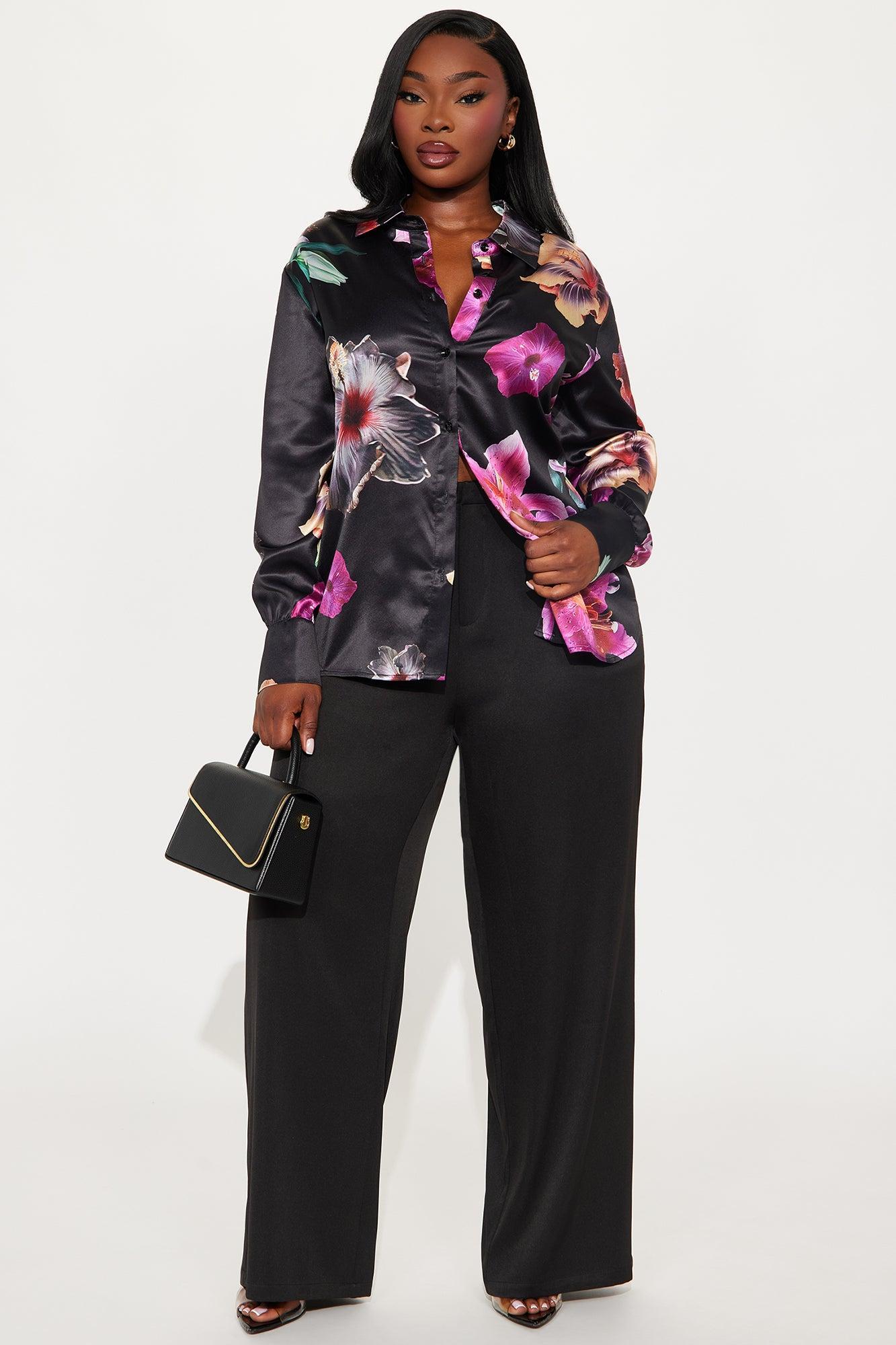 Lily Love Satin Shirt - Black/Pink Product Image