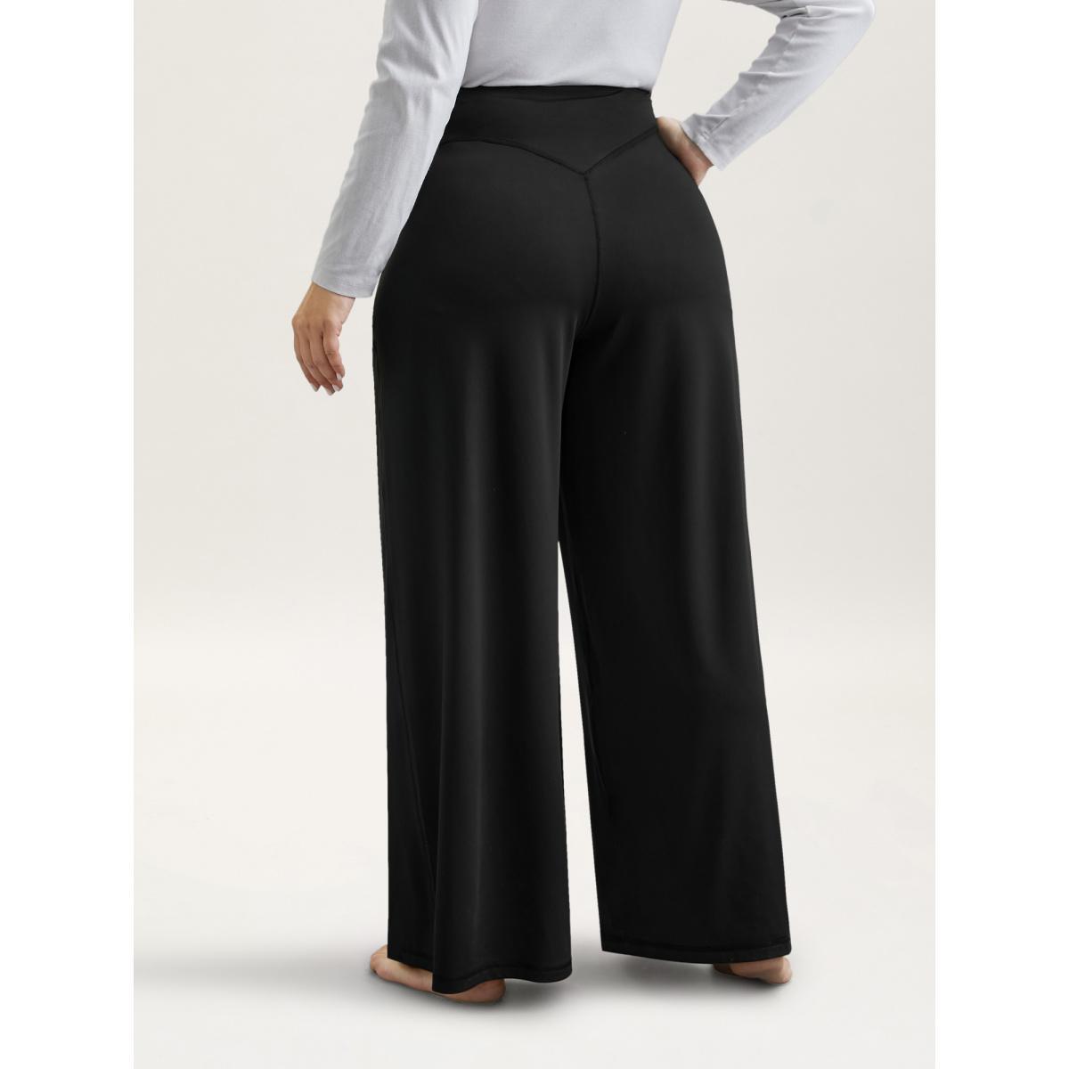 Plus Size Super Stretchy Wide-Leg Casual Pocket Pants Women Black Casual Mid Rise Everyday Pants BloomChic 22-24/3X Product Image
