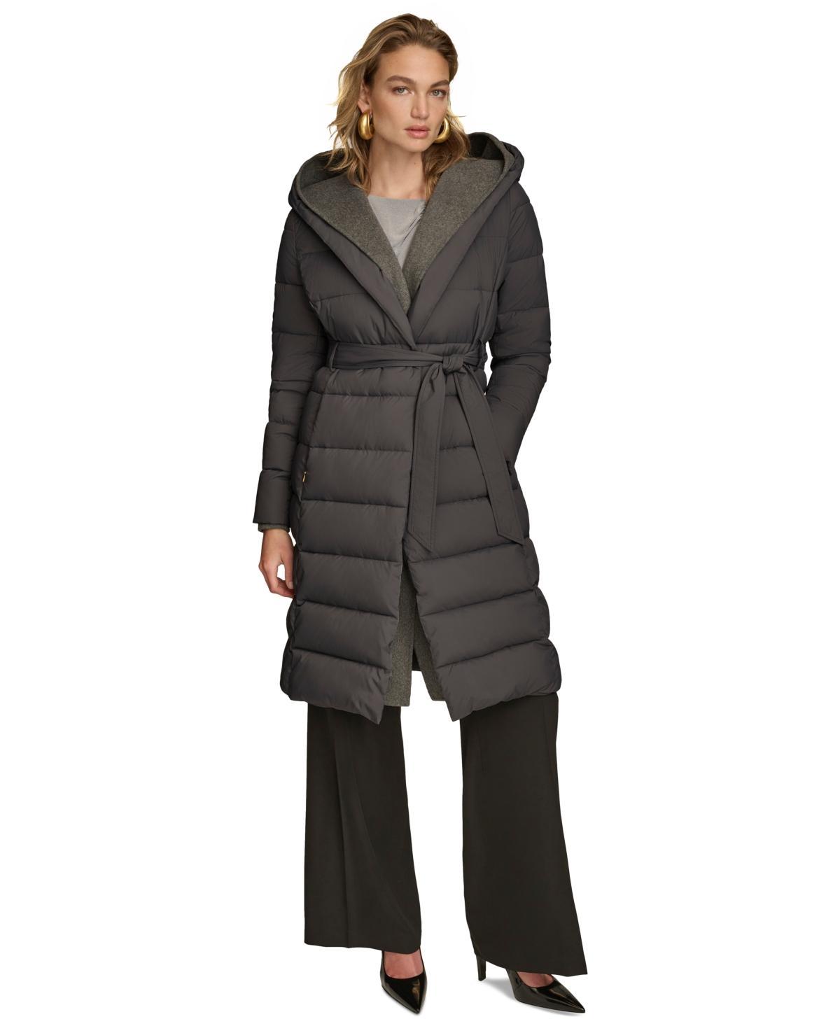 Donna Karan New York Womens Belted Hooded Puffer Coat Product Image