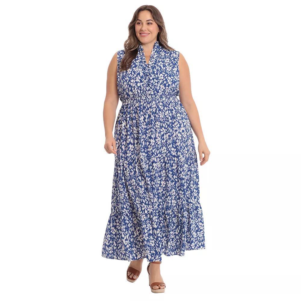 Plus Size London Times Ruffle Neck Maxi Dress, Womens Product Image