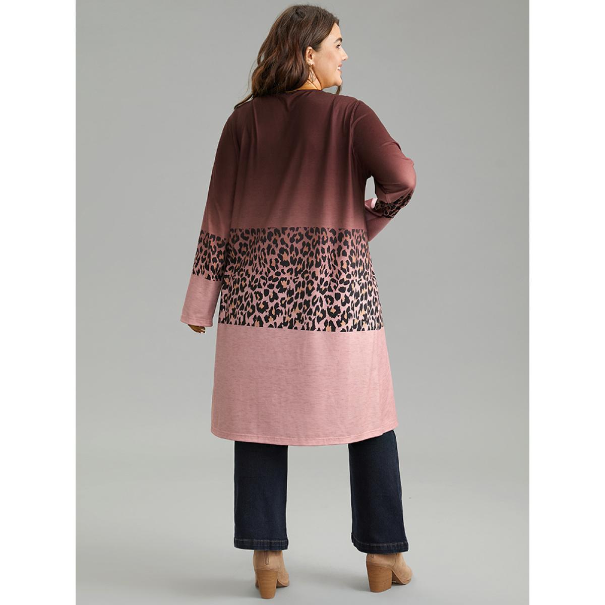 Plus Size Halloween Leopard Print Contrast Open Front Kimono Women Scarlet Casual Contrast Dailywear Kimonos BloomChic 12/L Product Image
