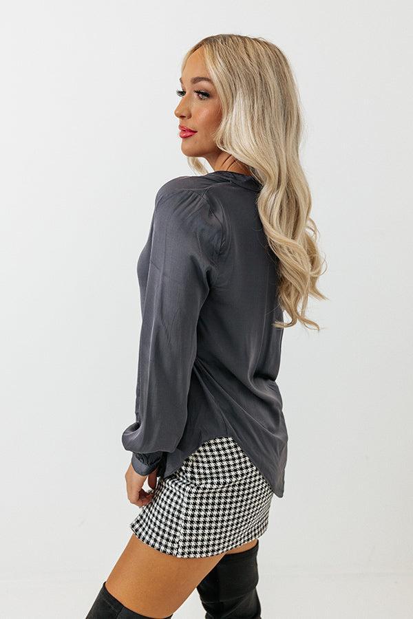 London Skyline Satin Top In Charcoal Product Image