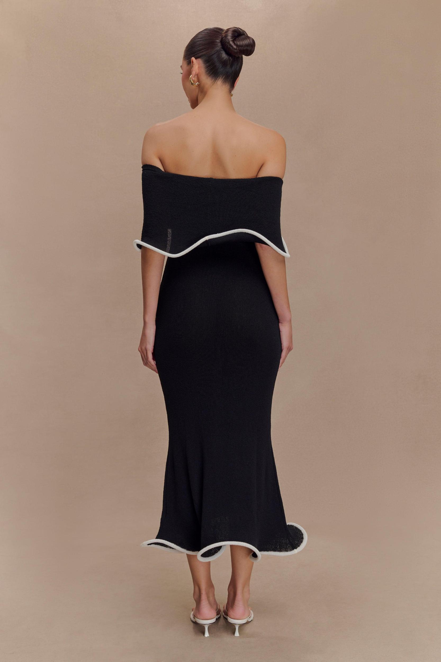 Molly Off Shoulder Knit Midi Dress - Black/White Product Image
