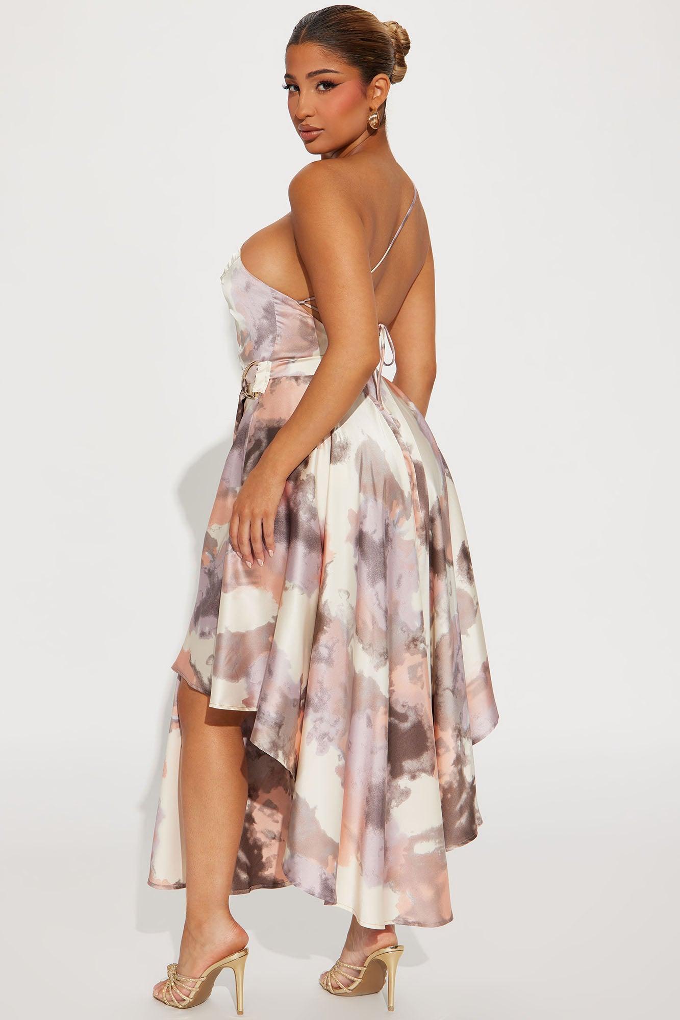 Emery Satin Midi Dress - Brown/combo Product Image