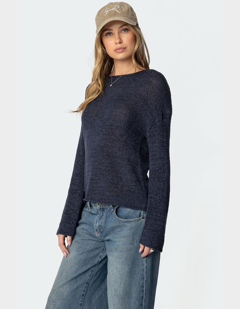 EDIKTED Drop Shoulder Light Knit Sweater - WHITE Product Image