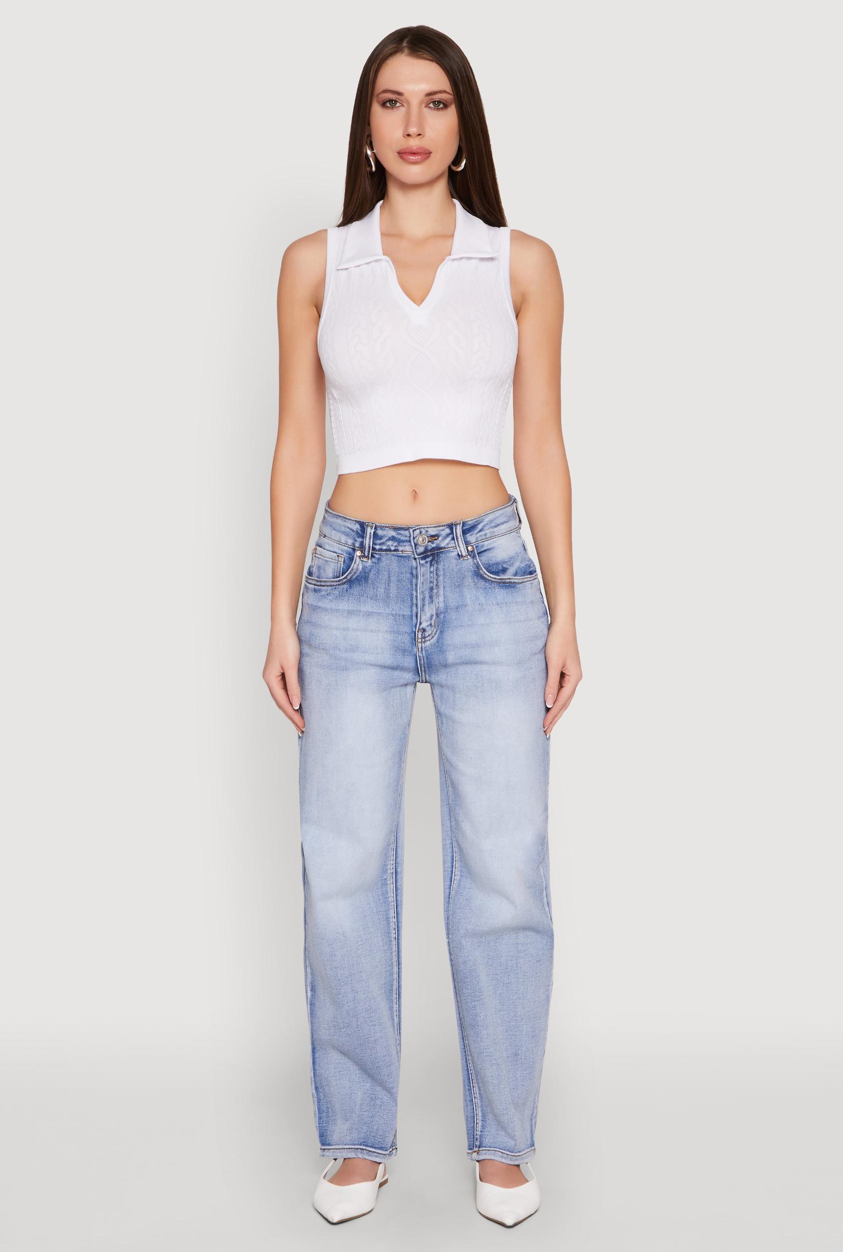Womens Seamless Cable Knit Polo Crop Top Product Image