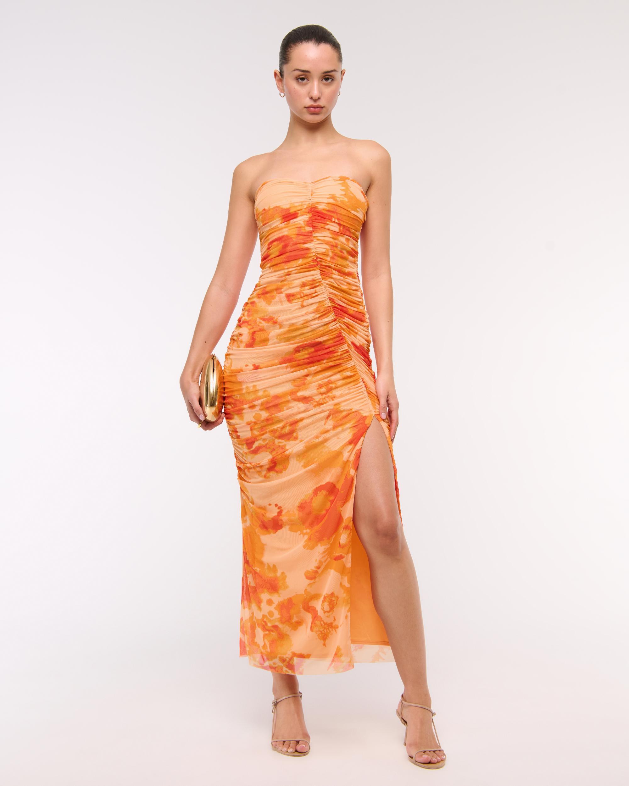 Mesh Strapless Ruched Maxi Dress Product Image