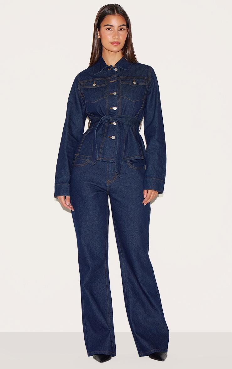 Indigo Mid Waist Contrast Stitch Flared Jeans Product Image