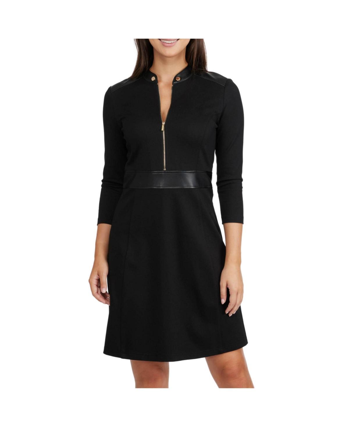 Women's Ellen Tracy Ponte And Faux Leather Mix Media Dress, Size: XS, Black Product Image