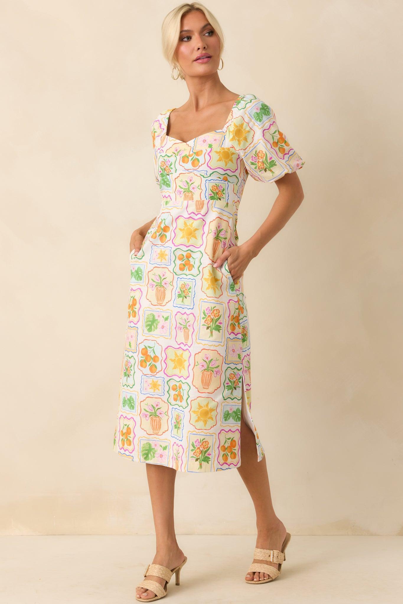 Prosperina Fancy Multi Print Cotton Reversible Midi Dress Product Image