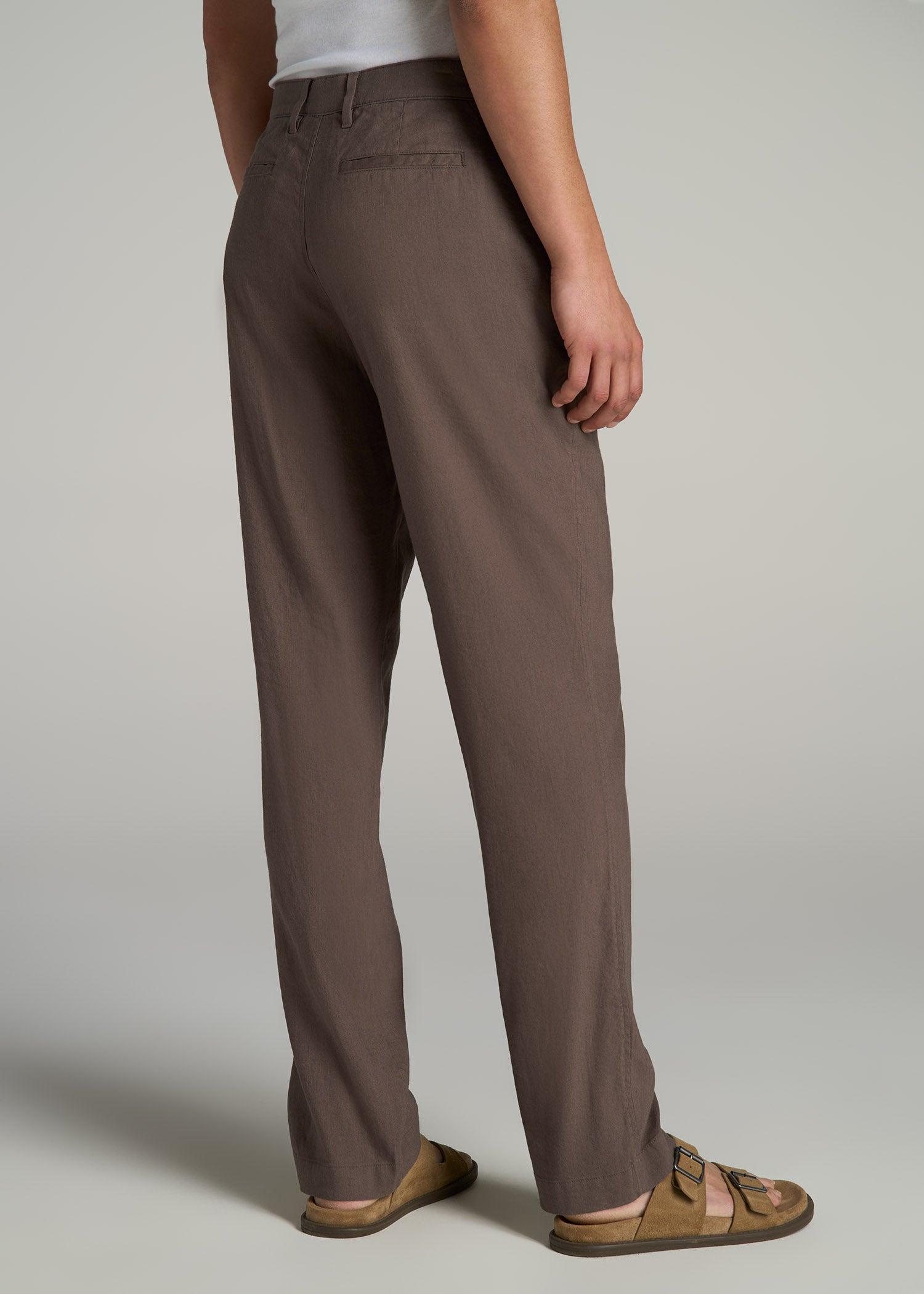 Garment Dyed Linen Casual Pants for Tall Men in Washed Brown Product Image