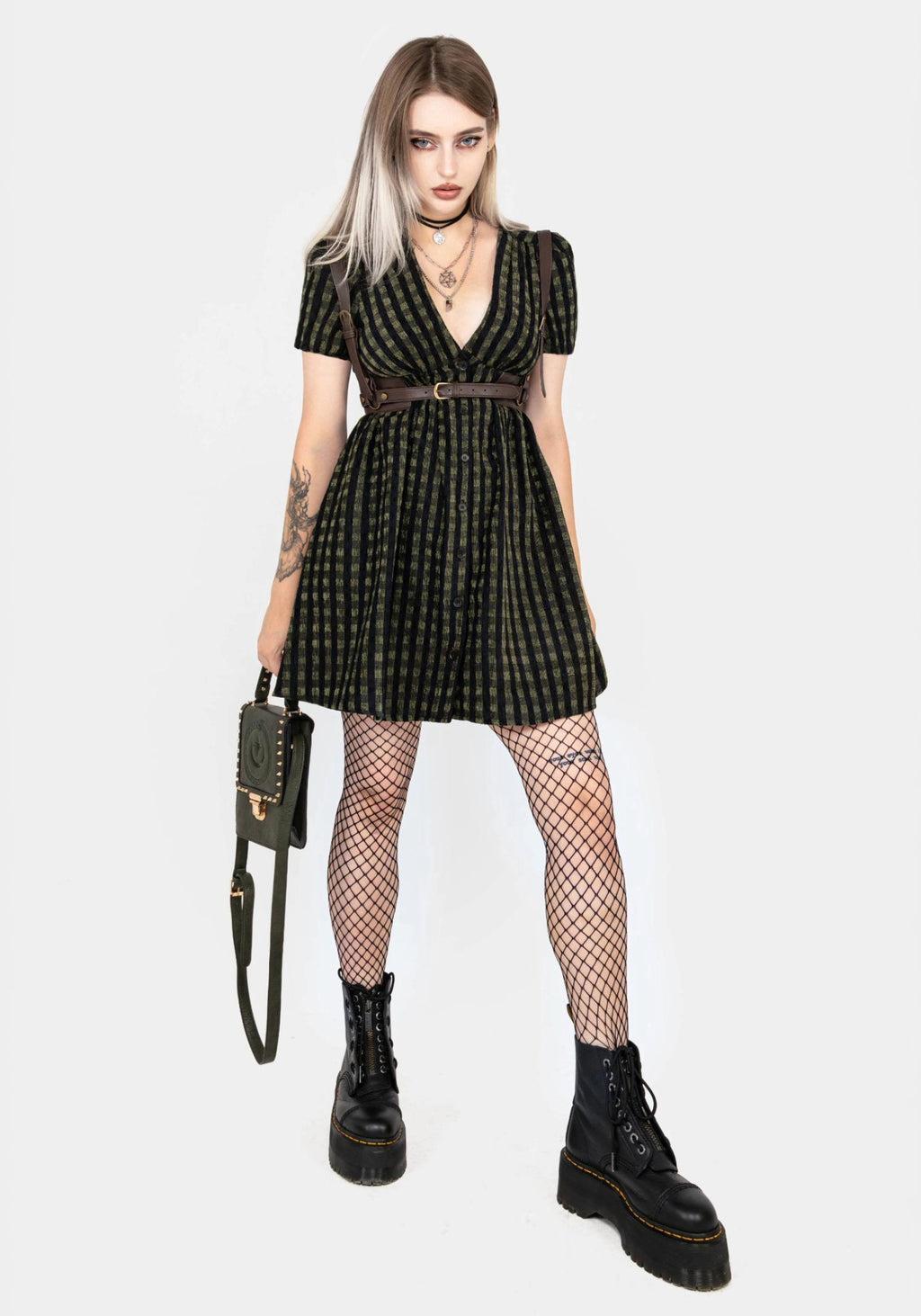 Rydal Check Button Up Mini Dress - Green Product Image