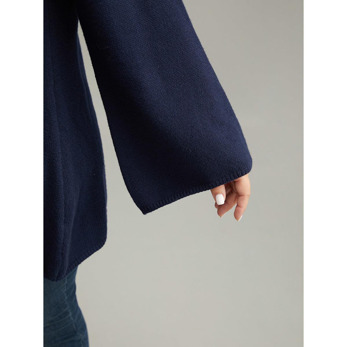 Plus Size Supersoft Essentials Geometric Bell Sleeve Pullover Indigo Women Casual Loose Long Sleeve Round Neck Dailywear Pullovers BloomChic 30/6X Product Image
