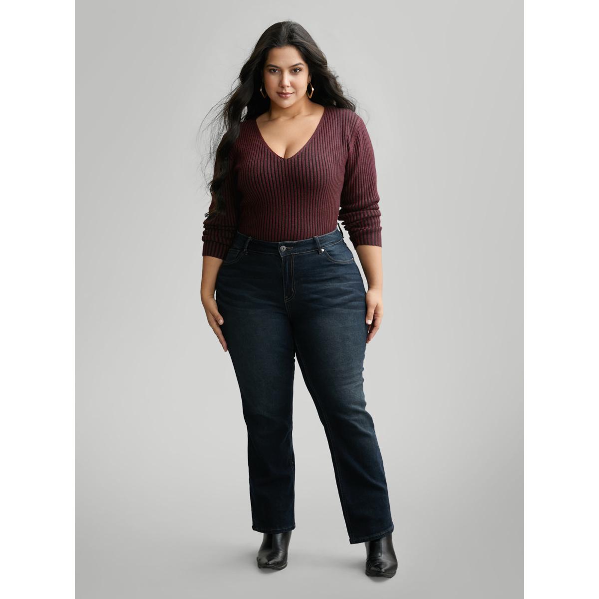 Plus Size Supersoft Essentials Texture V Neck Pullover Deeppurplered Women Casual Skinny Long Sleeve V-neck Everyday Pullovers BloomChic 14-16/1X Product Image