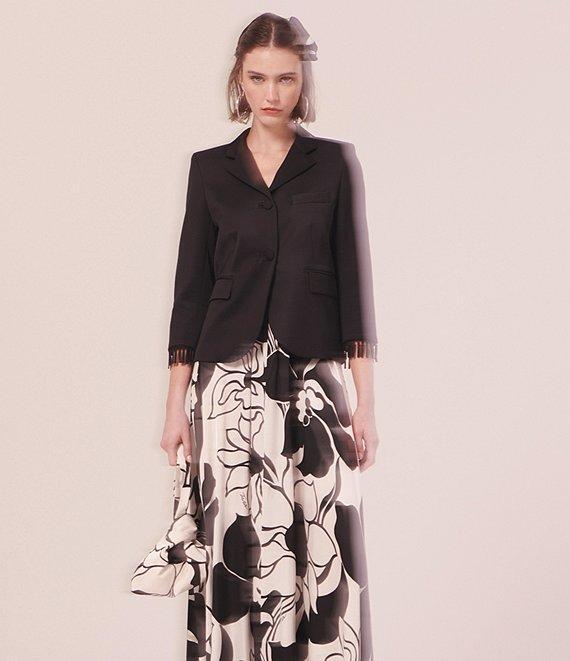 Tara Jarmon Valensole Woven Notch Collar 3/4 Fringe Sleeves Button Front Jacket Product Image