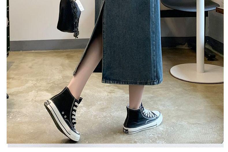 High Waist Denim Midi Straight Skirt Product Image