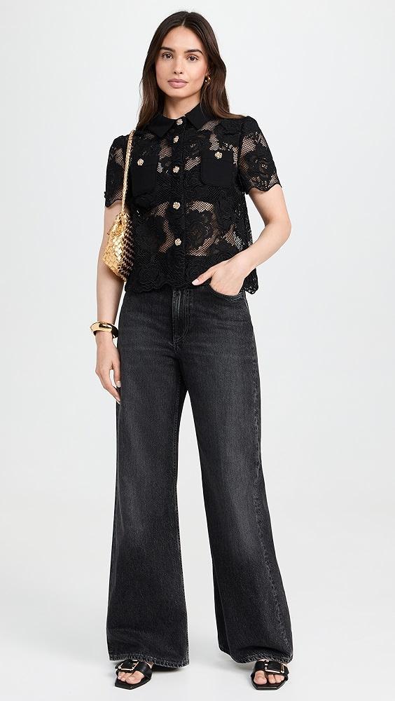 Self Portrait Black Lace Top | Shopbop Product Image