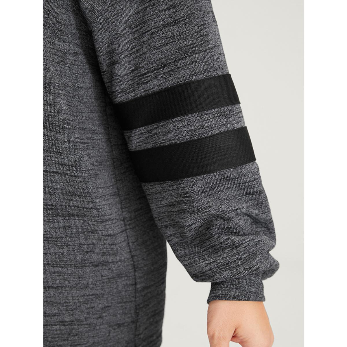 Plus Size Plain Contrast Button Up Round Neck Sweatshirt Women DimGray Casual Contrast Round Neck Dailywear Sweatshirts BloomChic 28/5X Product Image