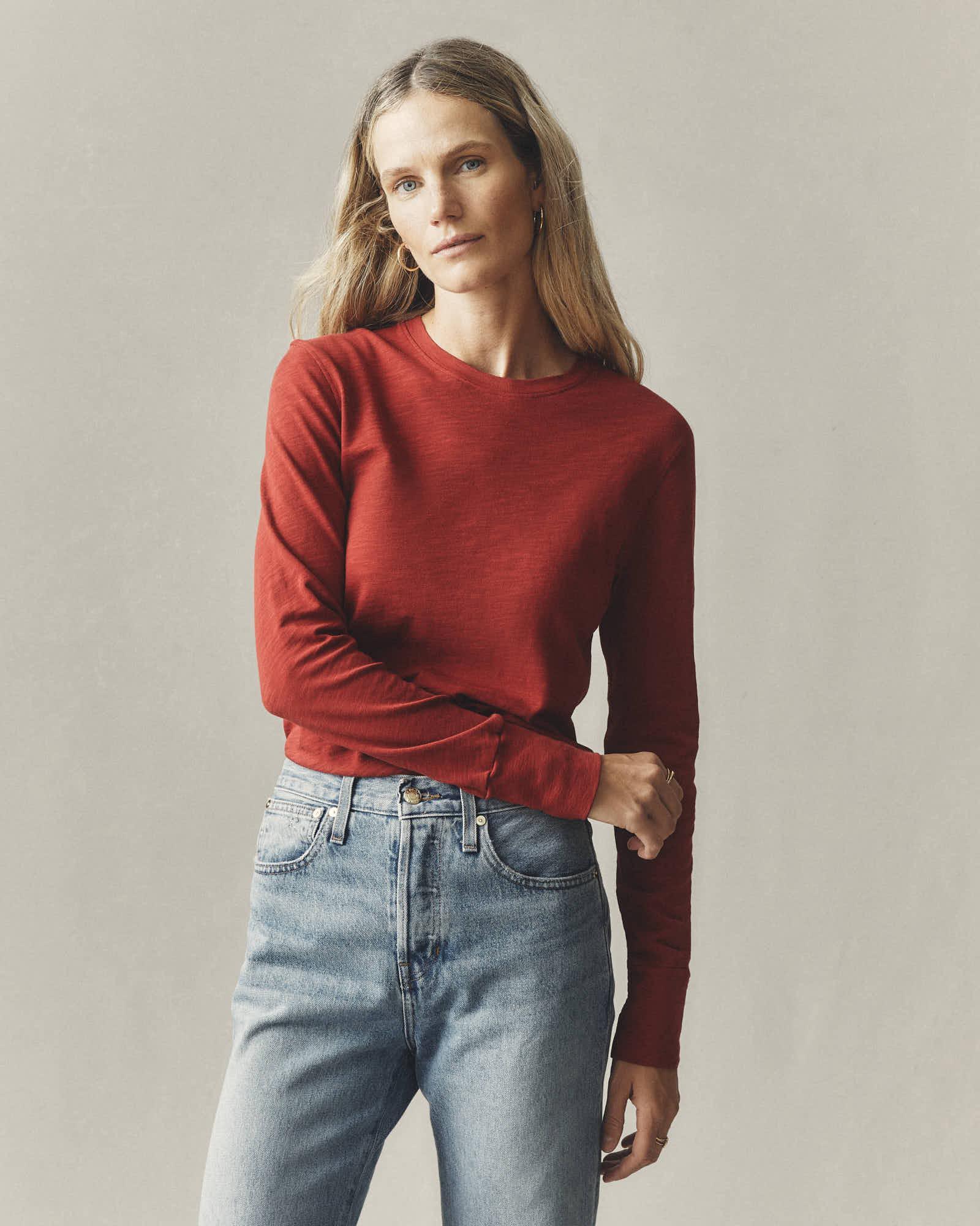 Premium Slub Crew Tee Long Sleeve - Real Red Female Product Image