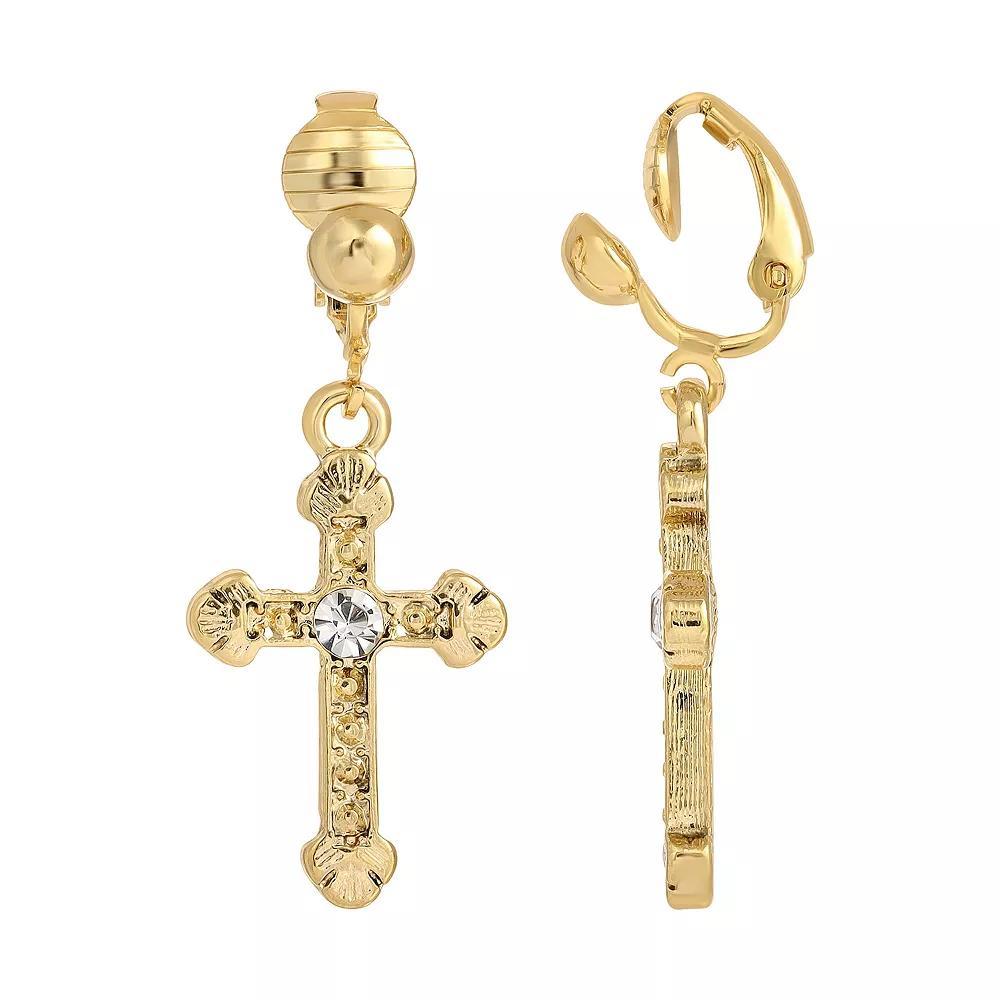 1928 Crystal Accent Cross Clip On Earrings, Womens, Gold Tone Product Image