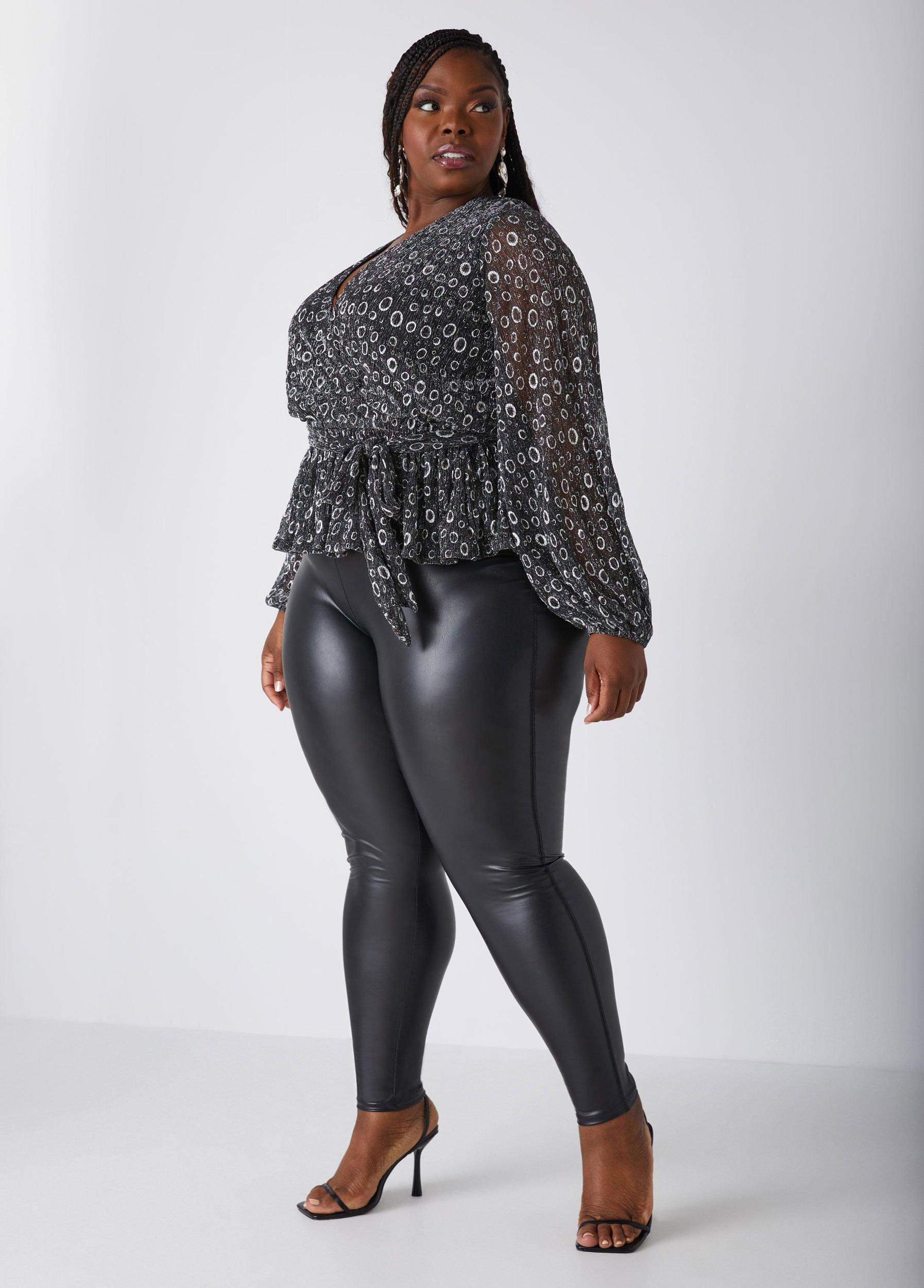 Metallic Circle Print Faux Wrap Top Product Image