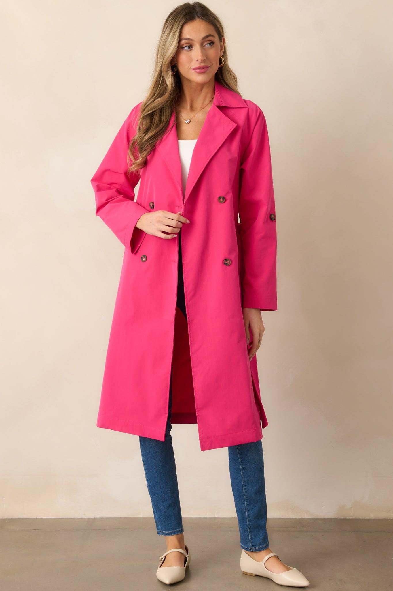 Walk It Out Magenta Trench Coat Product Image
