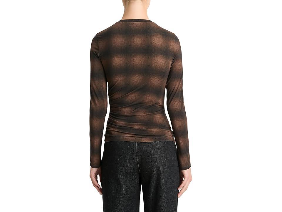 Womens Plaid Side-Drape Long-Sleeve Crewneck Top Product Image