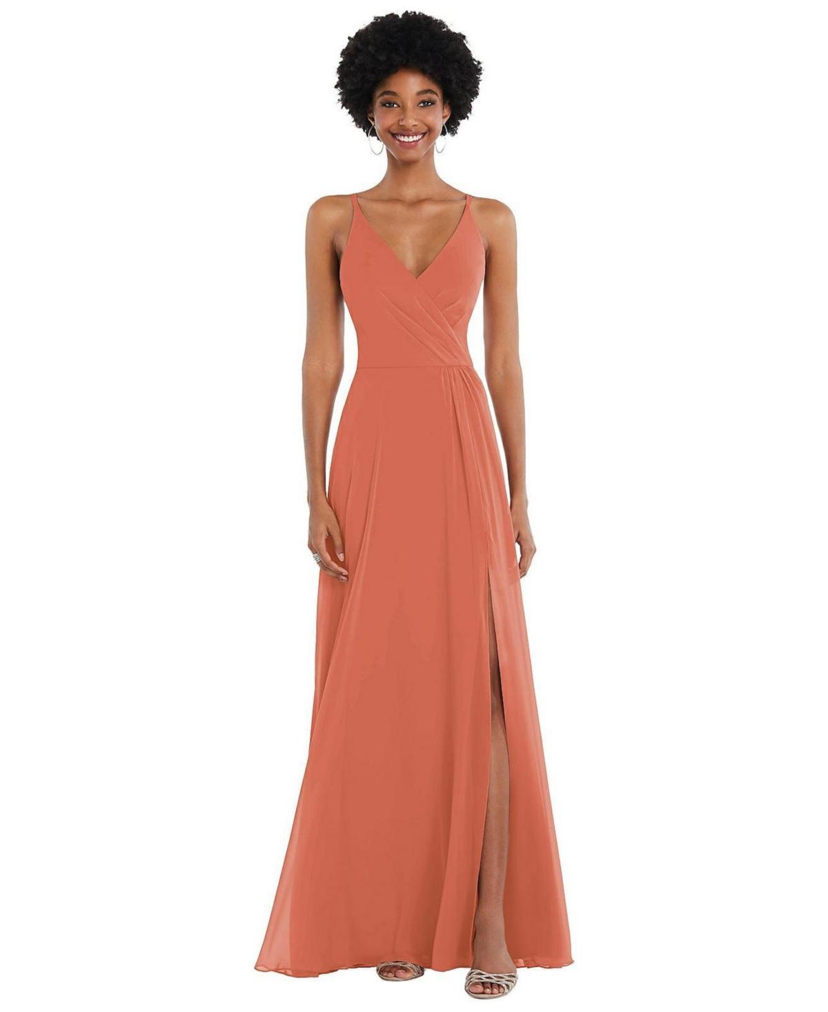 Womens Faux Wrap Crises Cross Back Maxi Dress with Adjustable Straps Product Image
