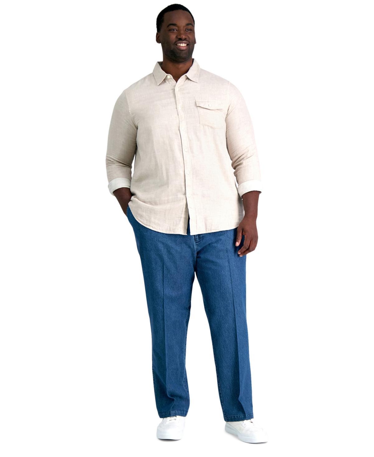Big & Tall Haggar Classic-Fit Flat-Front Stretch Denim Trousers, Men's, Size: 52X32, Medium Blue Product Image