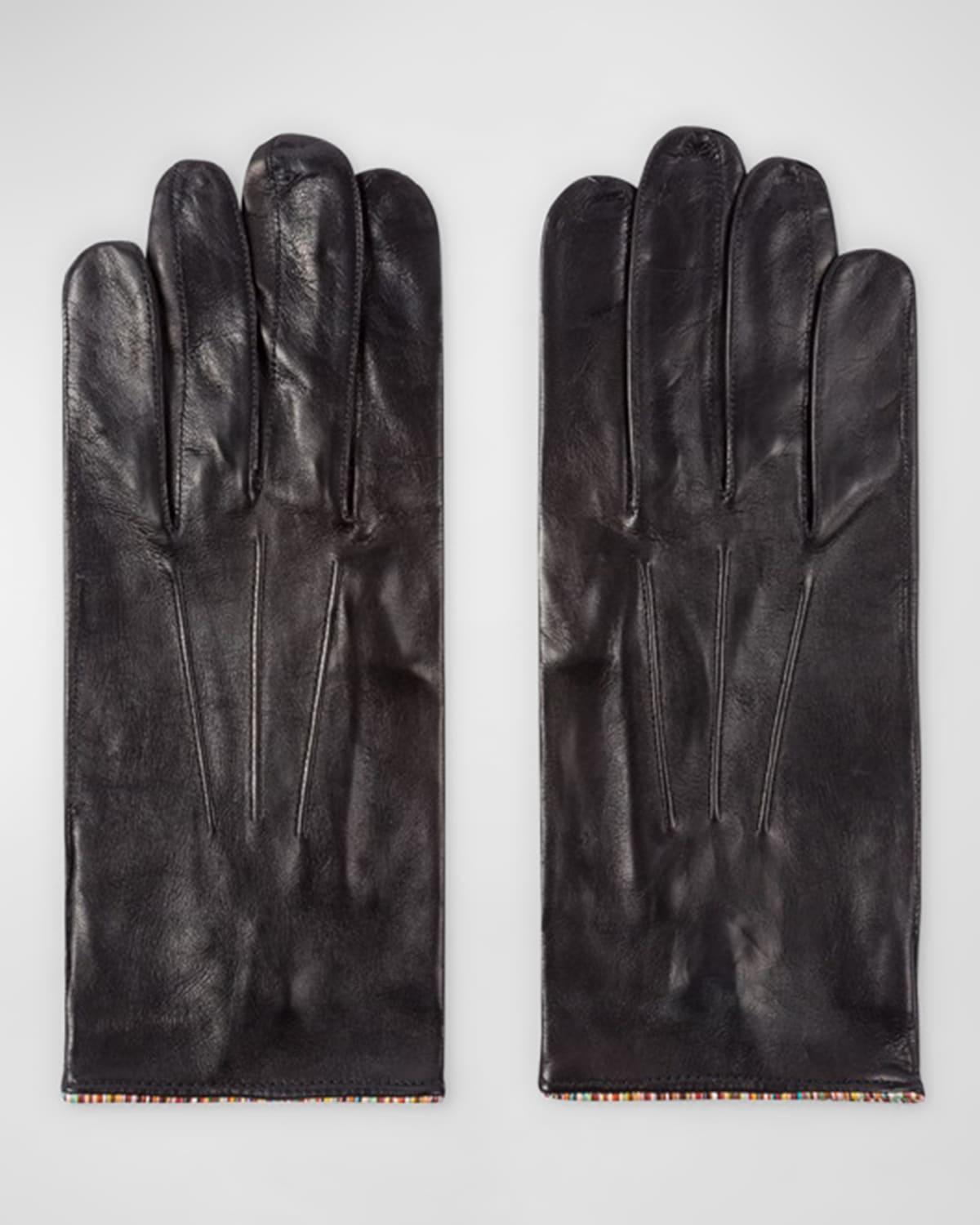 Mens Striped-Piping Leather Gloves Product Image