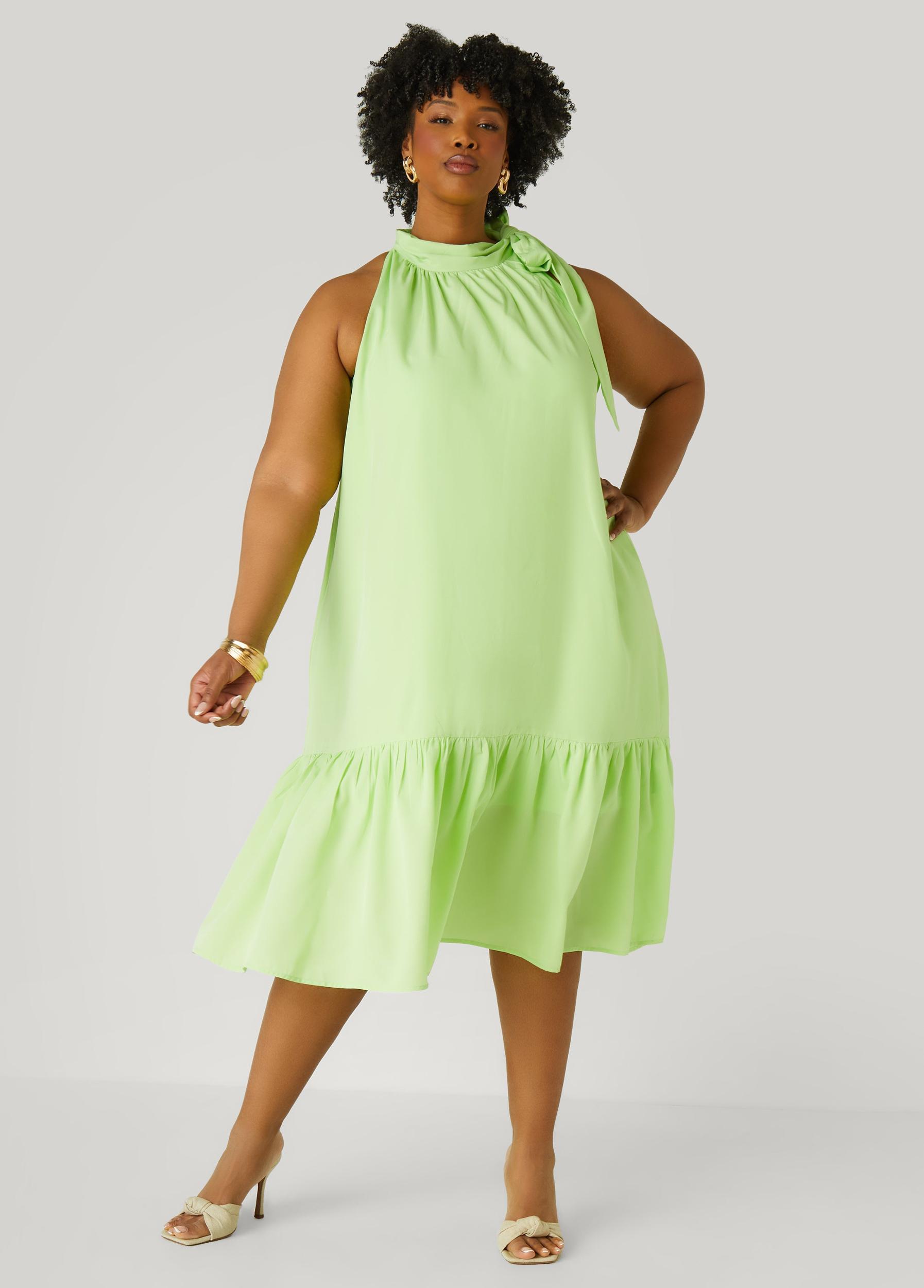 Tie Neck Flounced Midi Dress Product Image