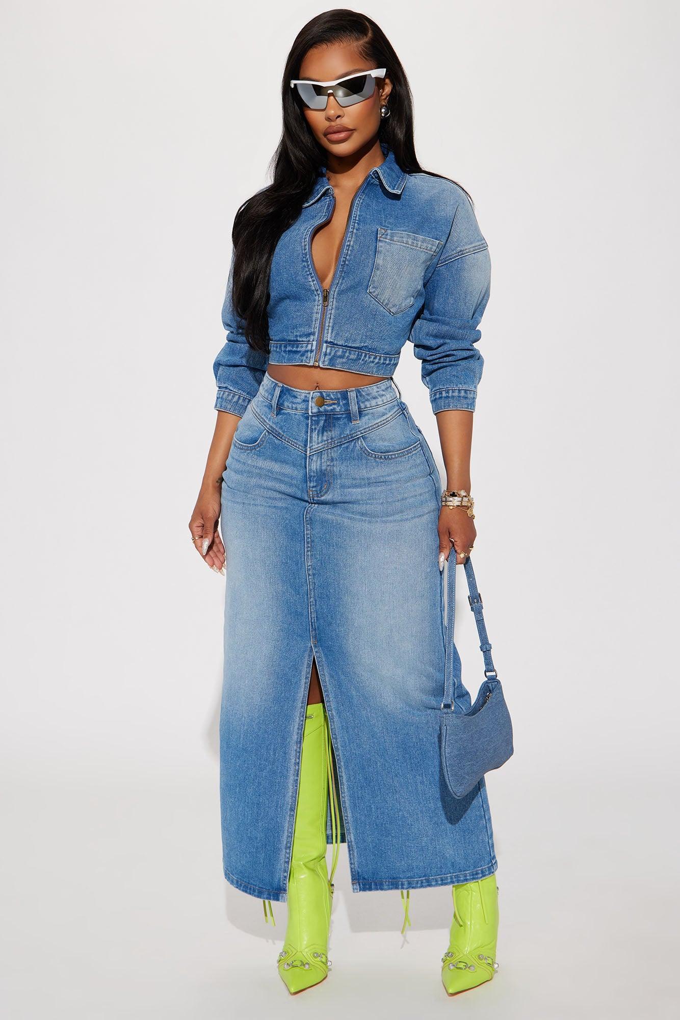 New Mood Denim Skirt Set - Medium Wash Product Image