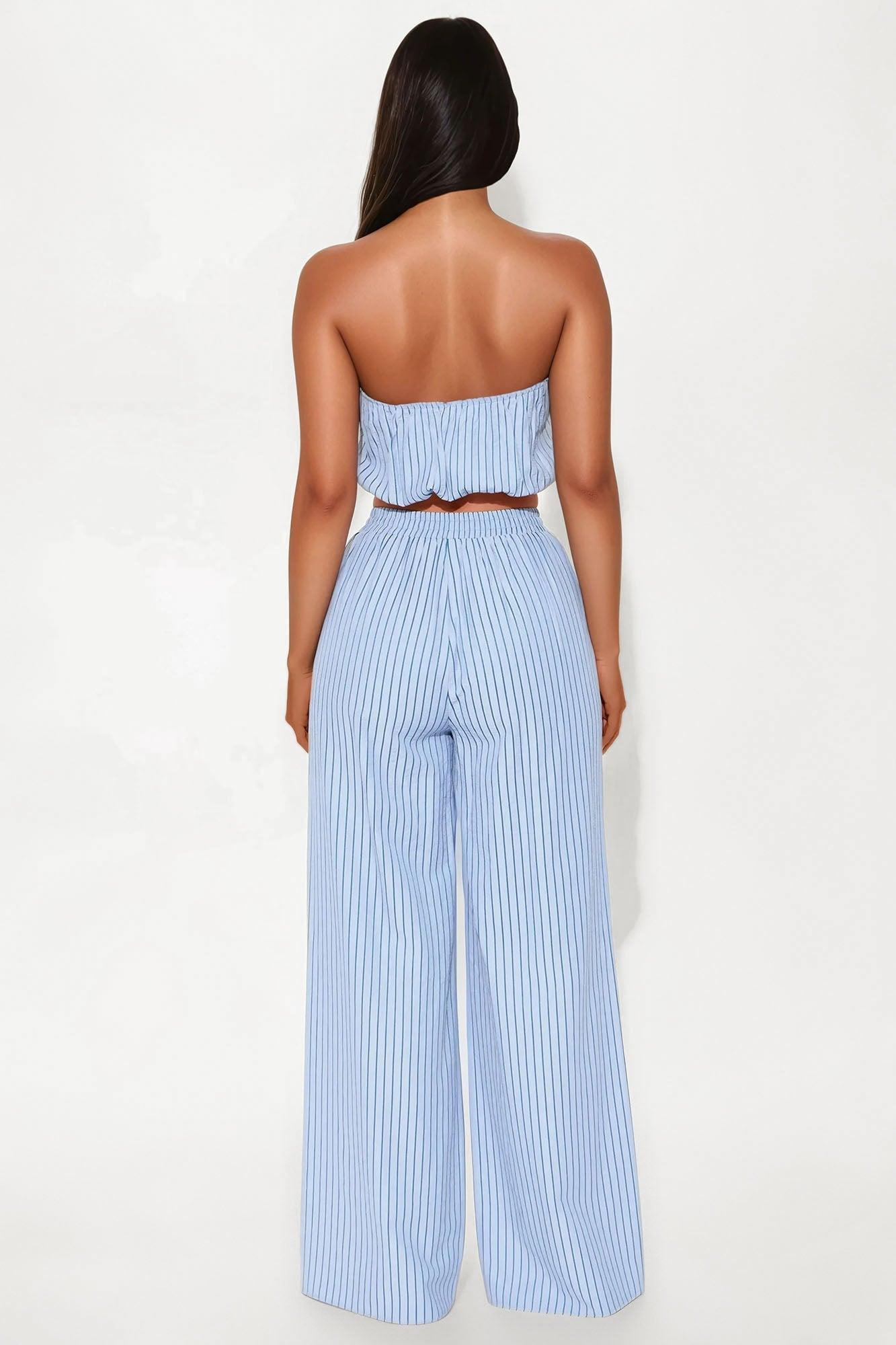 Gracie Pinstripe Pant Set - Light Blue Product Image