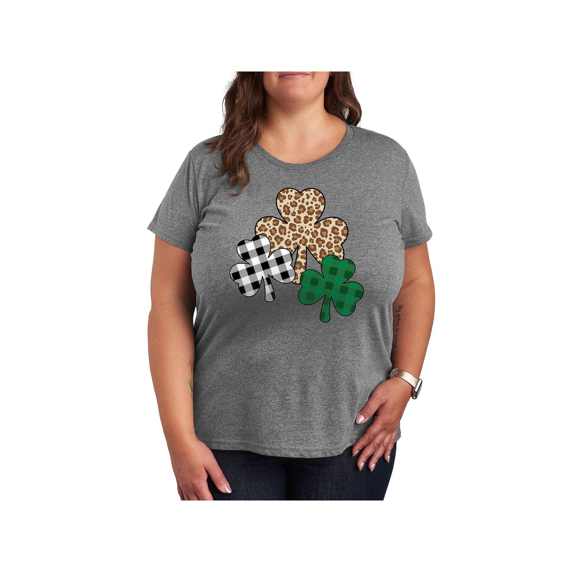 Plus Patterned Shamrocks Graphic Tee, Womens Grey Gray Product Image