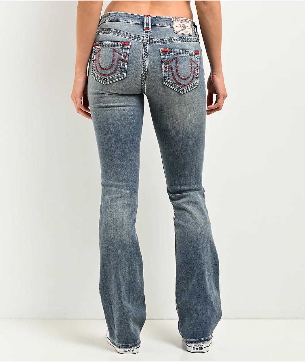 True Religion Becca Super T Mid Rise Crushed Lily Boot Cut Jeans Product Image