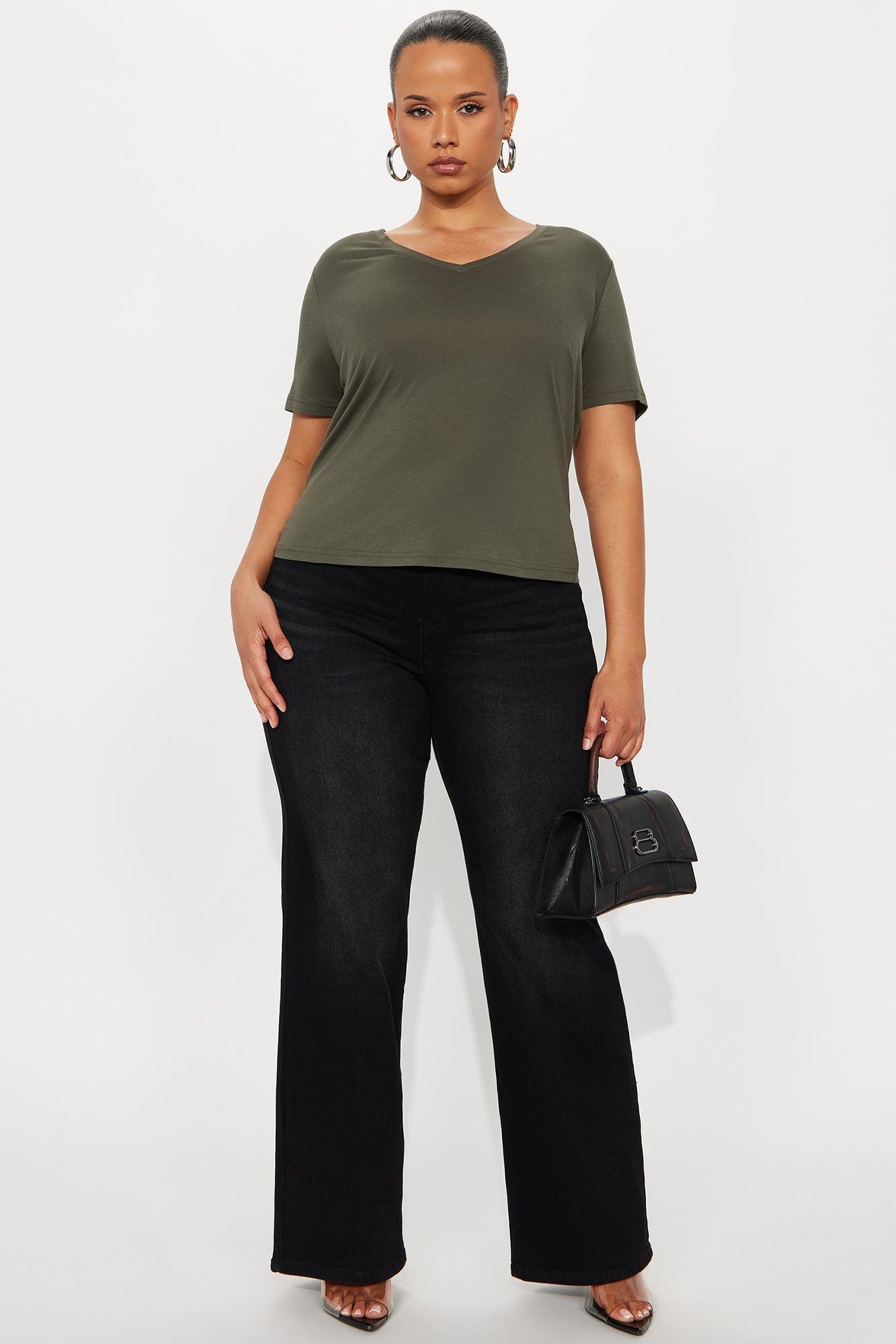 Ava V-Neck Tee - Military Green Product Image