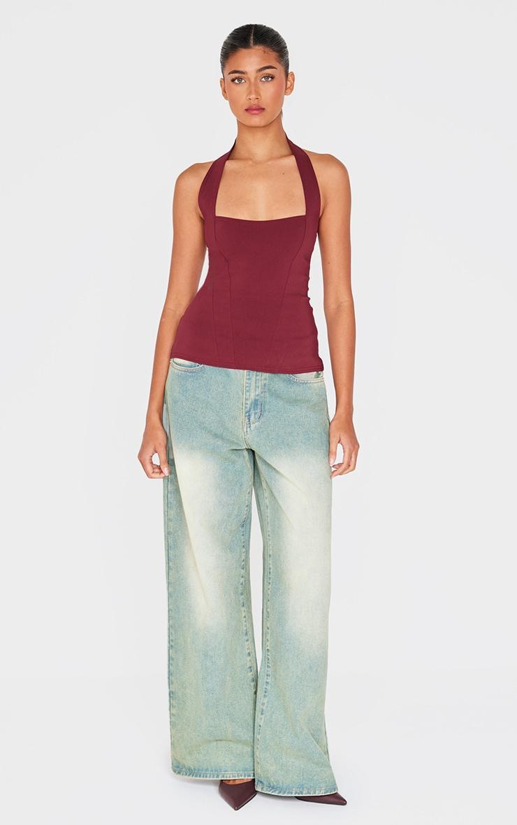 Burgundy Bengaline Square Neck Top Product Image