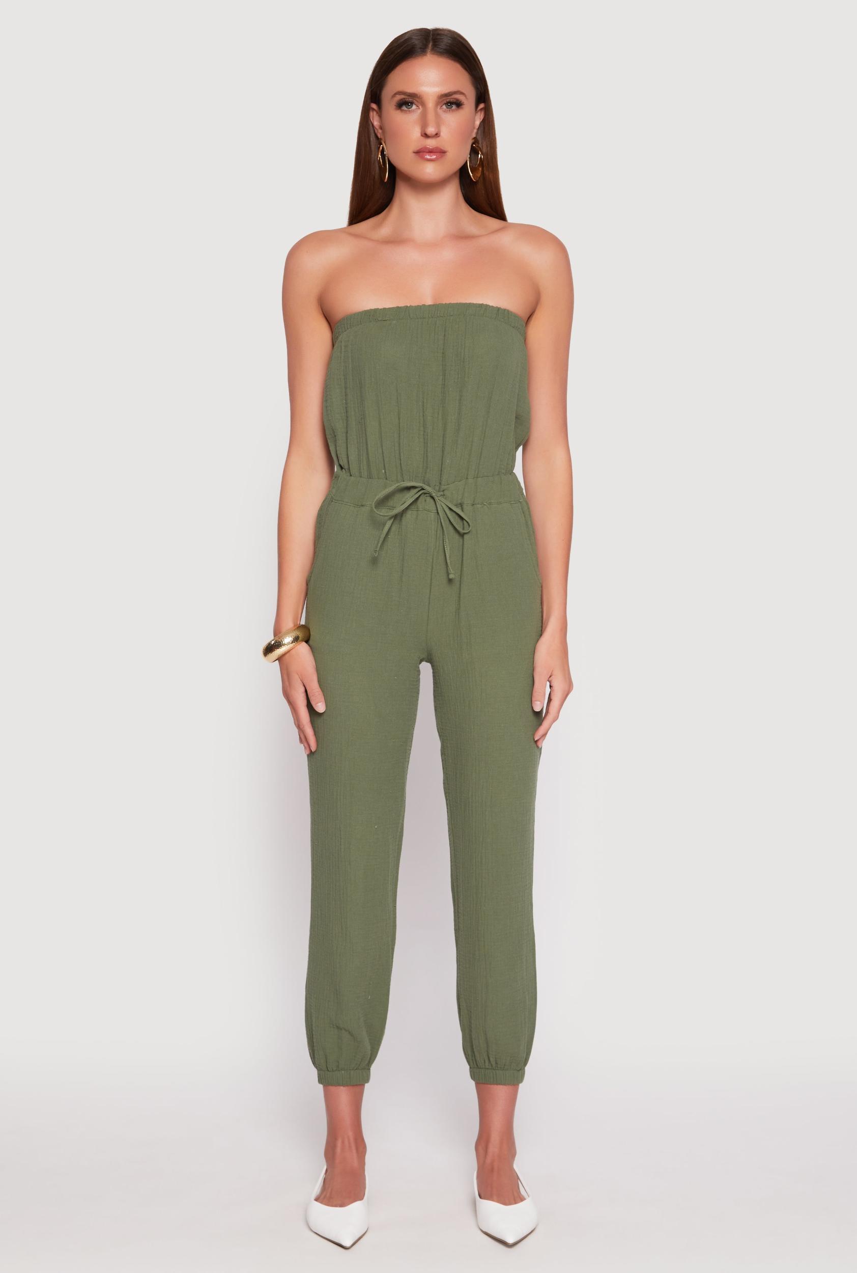 Womens Drawstring Waist Strapless Jumpsuit Product Image