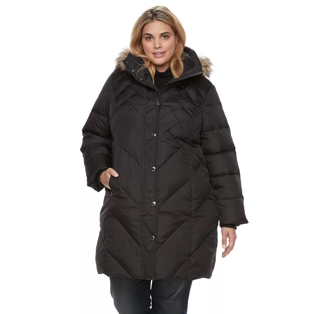 Plus Size TOWER by London Fog Faux-Fur Hood Down Puffer Coat, Women's, Size: 1XL, Black Product Image