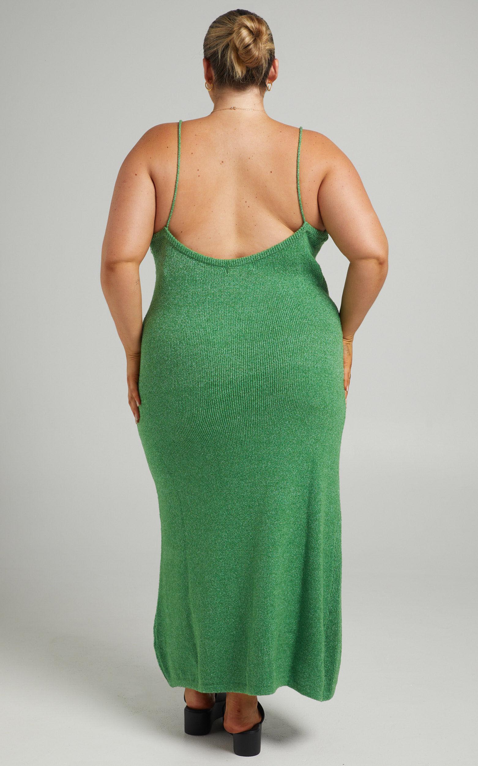 Yurika Midi Dress - Knit Open Back Dress in Green Product Image