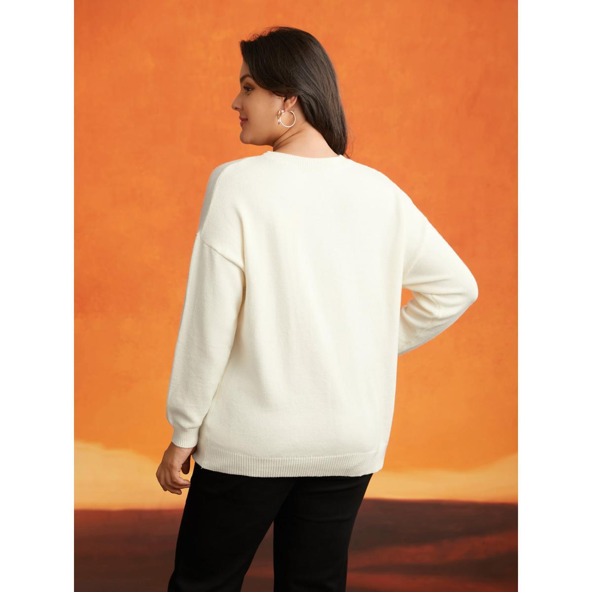 Plus Size Supersoft Essentials Bewitched Cat Crew Neck Pullover Ivory Women Casual Long Sleeve Round Neck Everyday Pullovers BloomChic 26/4X Product Image