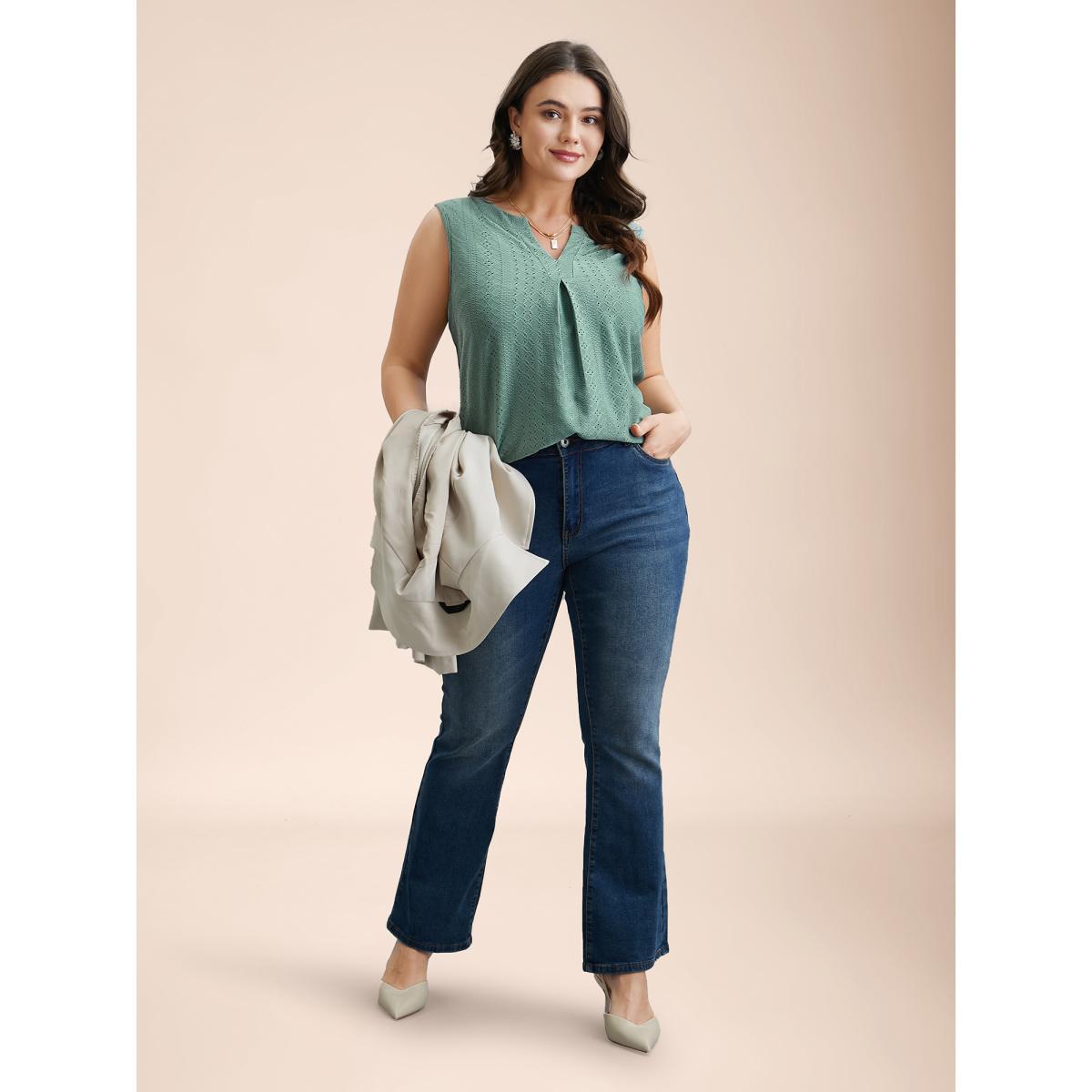 Plus Size Front Plicated Textured Notched Collar Vest Women Greenbean Elegant Texture Flat collar with V-notch Everyday Tank Tops Camis BloomChic 28/5X Product Image