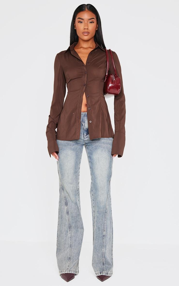 Dark Chocolate Chiffon Fitted Shirt Product Image