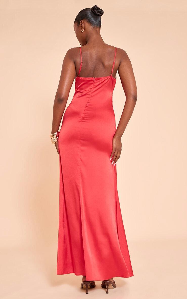 Red Satin Strappy Maxi Dress Product Image