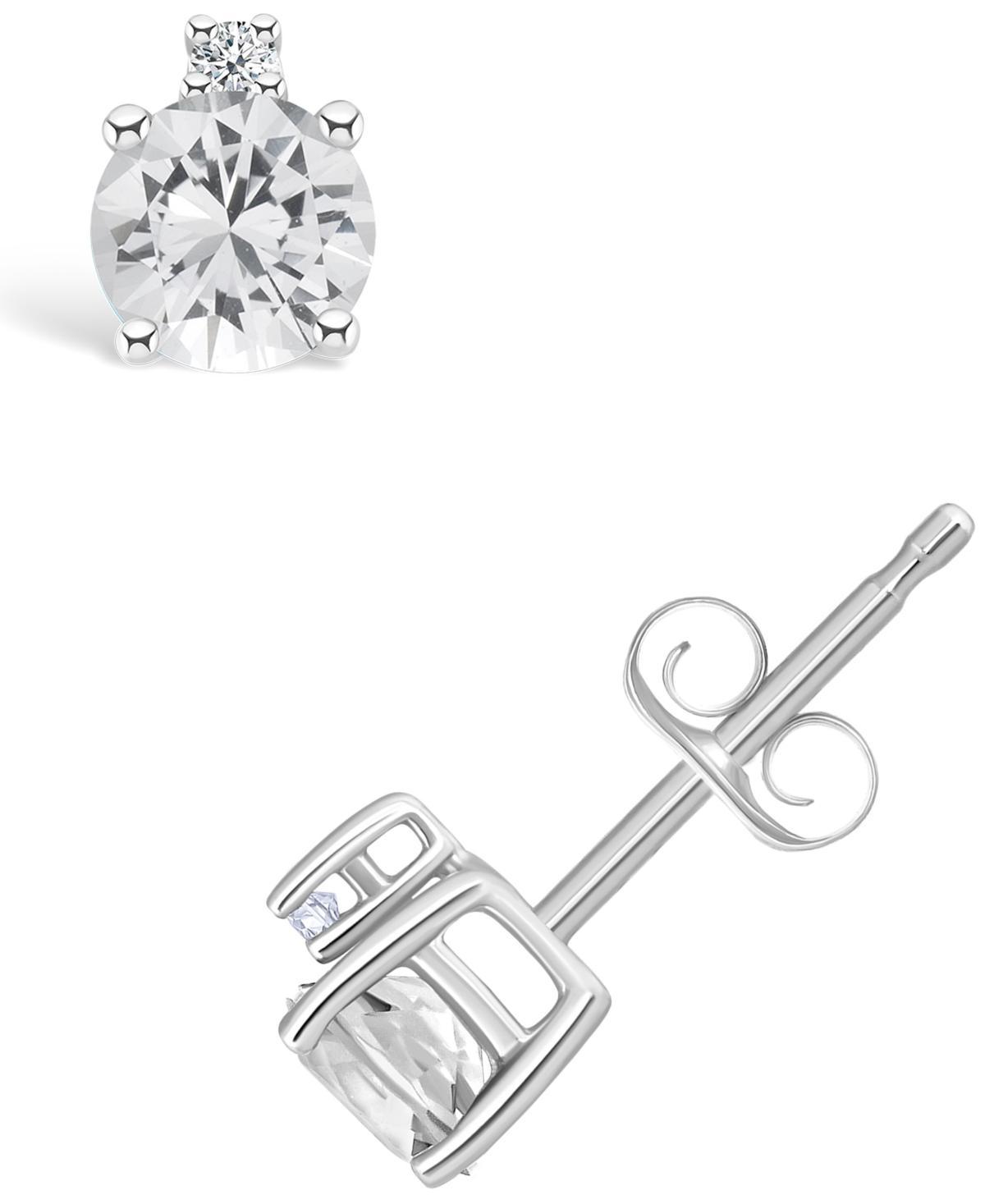14k Gold 4 mm Round Birthstone & 1/10 Carat T.W. Diamond Stud Earrings, Women's, White Topaz Apr Product Image