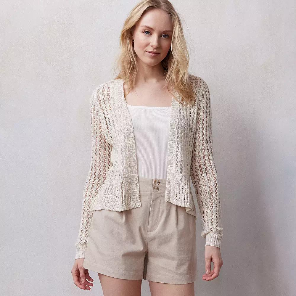 Petite LC Lauren Conrad Petite Ruffle Hem Cardigan, Women's, Size: XL Petite, Fusilli Product Image