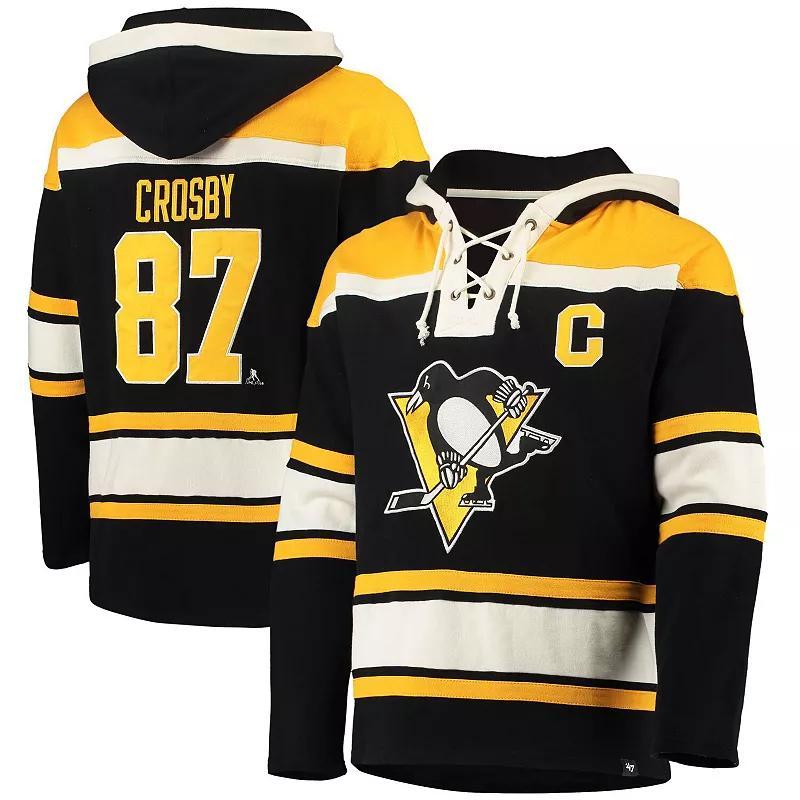 Men's '47 Sidney Crosby Black Pittsburgh Penguins Player Name & Number Lacer Pullover Hoodie, Size: Large Product Image