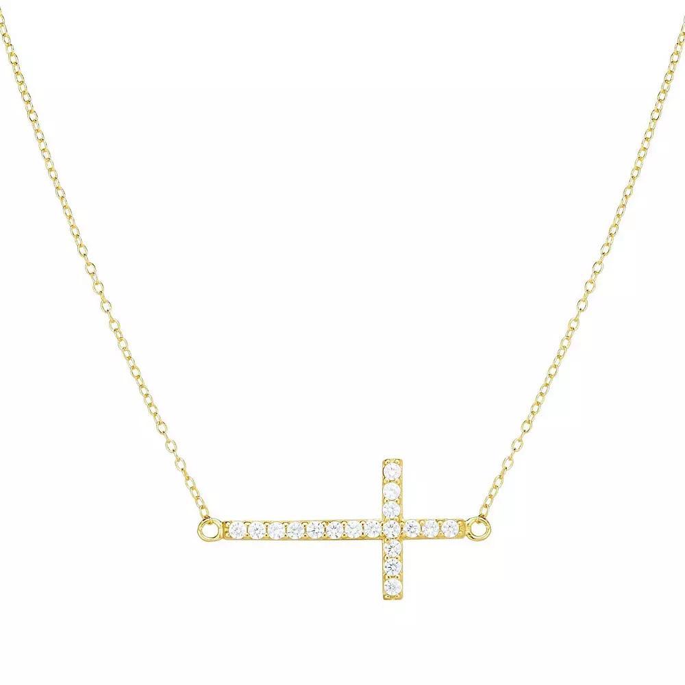 Sunkissed Sterling Cubic Zirconia Sideways Cross Pendant Necklace, Women's, Size: 18", Silver Tone Product Image