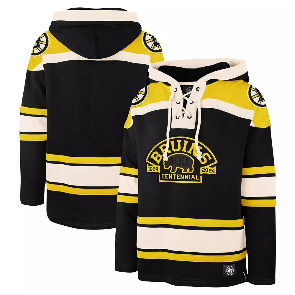 Men's '47 Black Boston Bruins 100th Anniversary Superior Lacer Pullover Hoodie, Size: Medium Product Image
