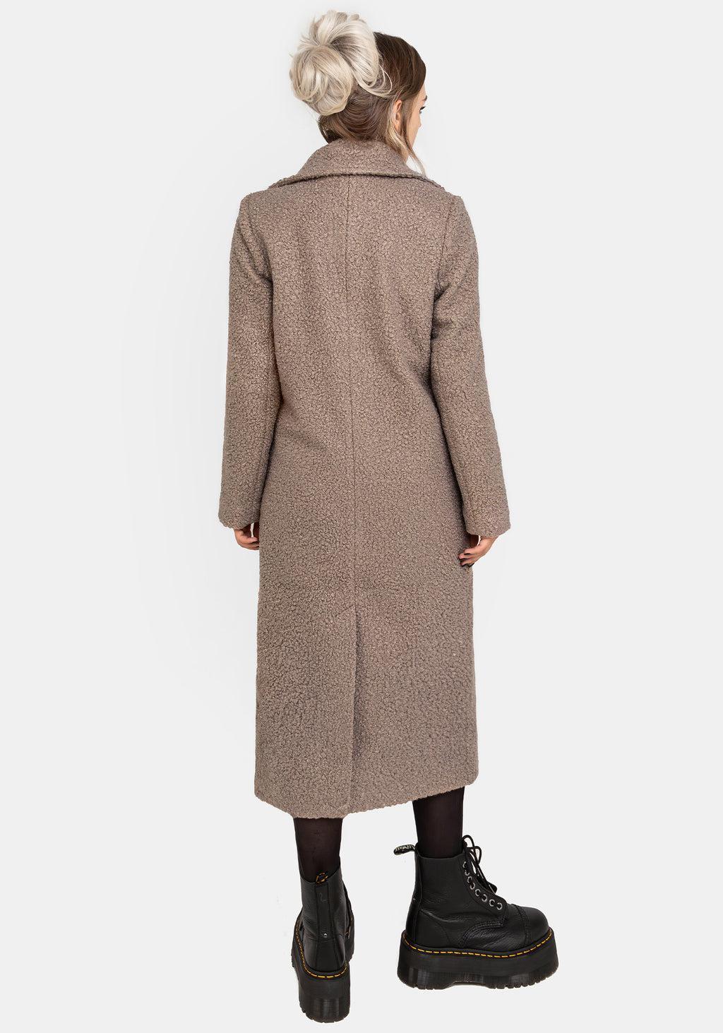 Gorgon Bouclé Longline Oversized Coat with Bee Brooch - Taupe Product Image